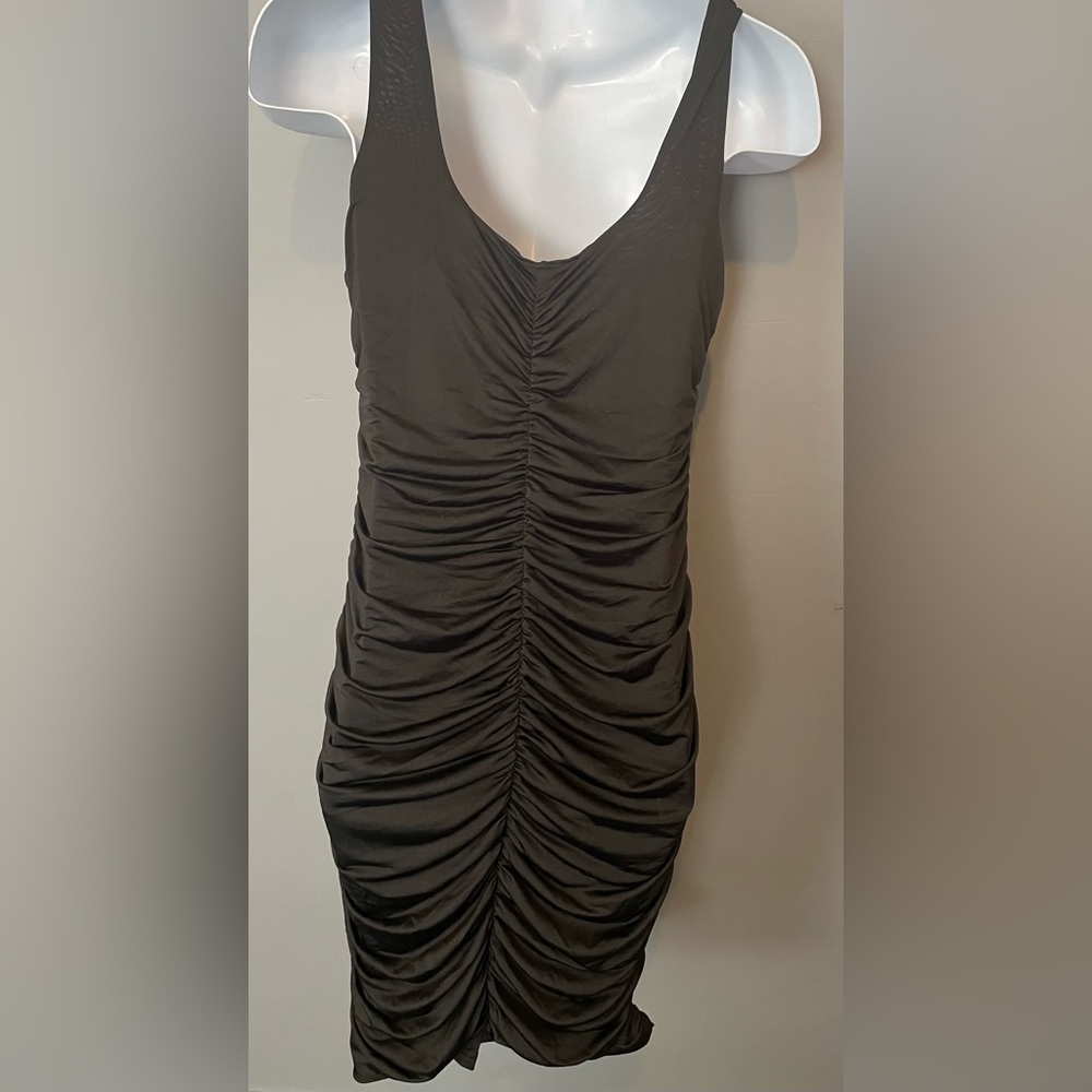 Black ruched bodycon midi dress